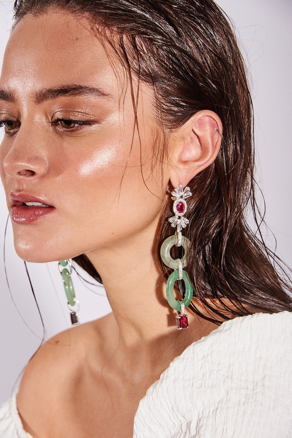 Aretes Largos Piedra Jade