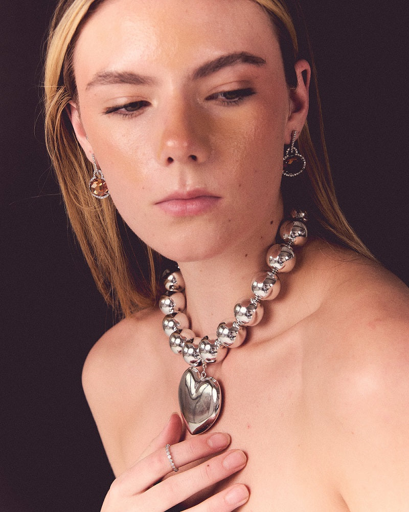 Collar Plateado Cuentas XL
