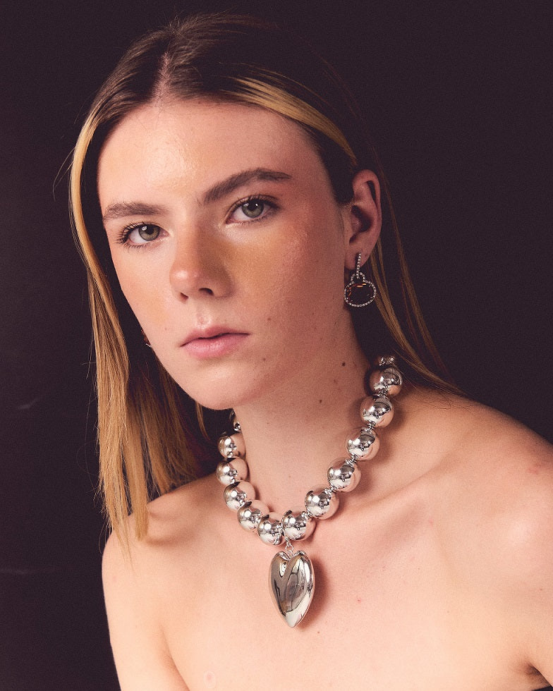 Collar Plateado Cuentas XL
