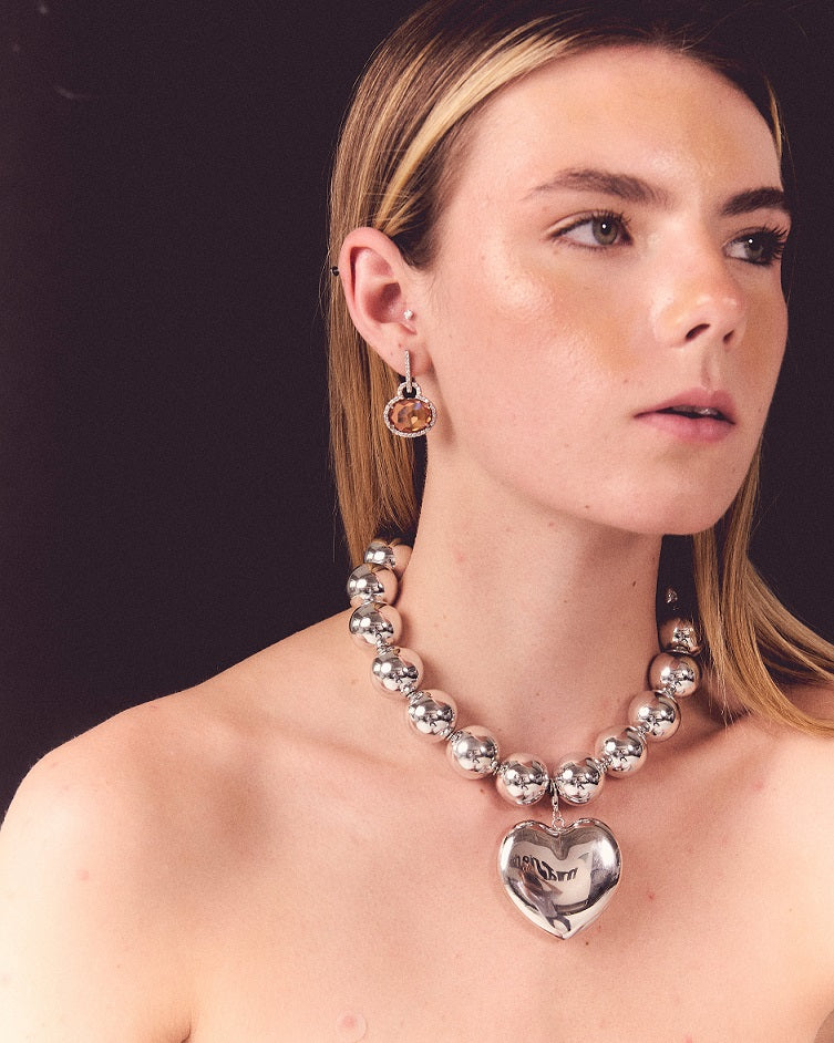 Collar Plateado Cuentas XL