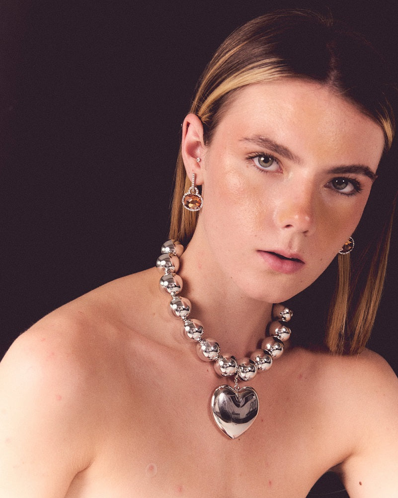 Collar Plateado Cuentas XL