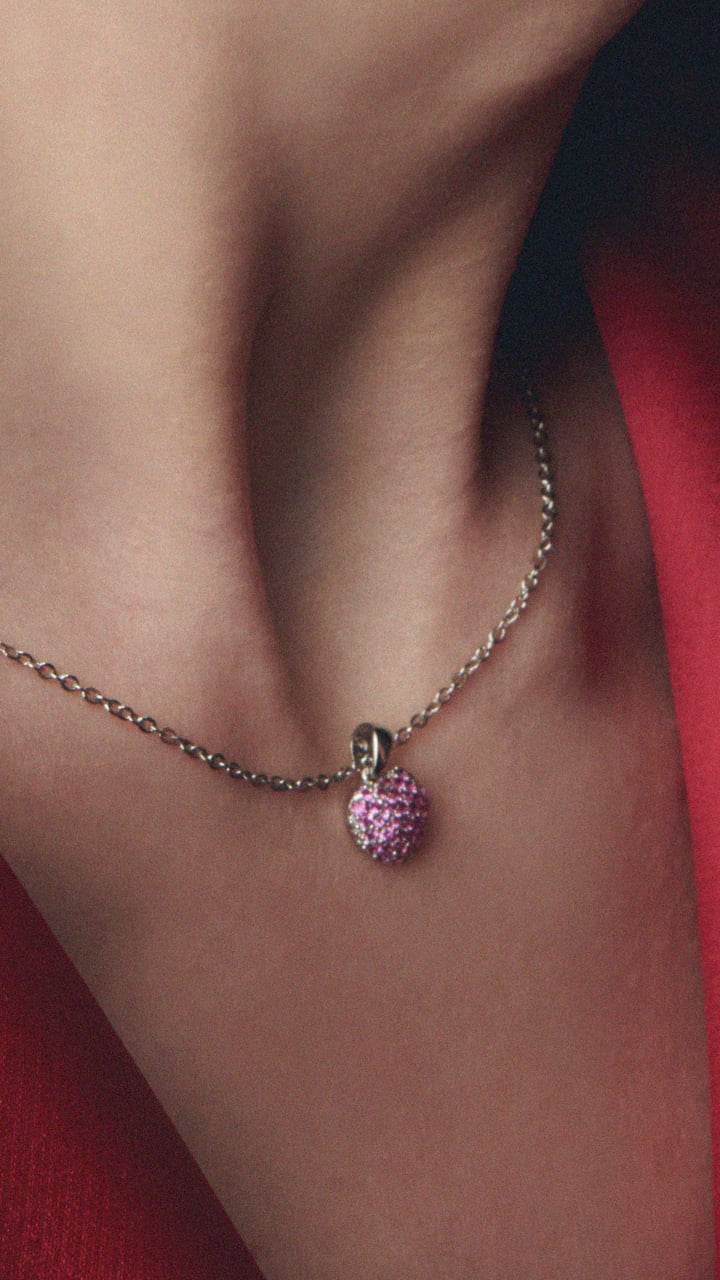 Colgante Plata Dije Corazón Zirconia Rosa