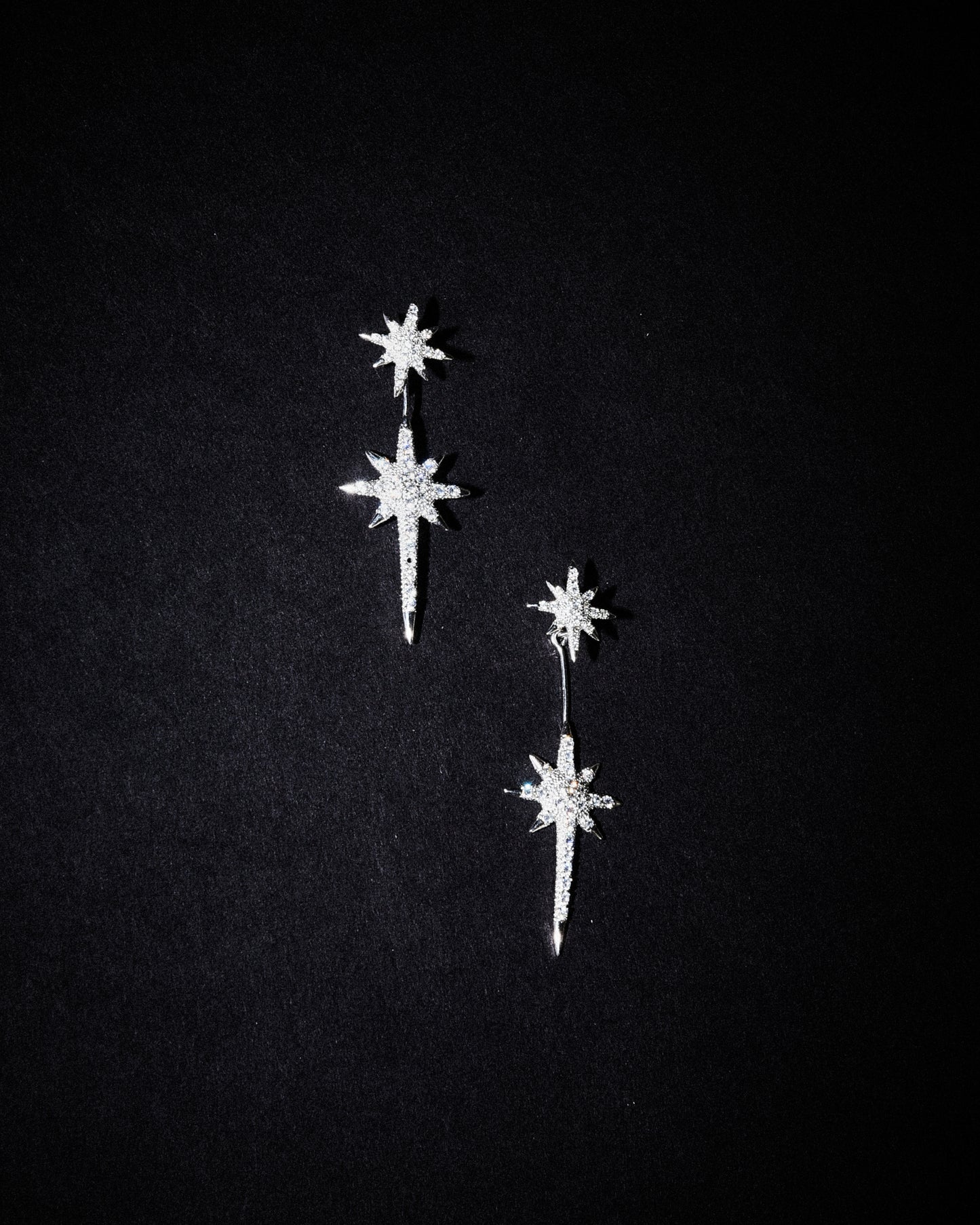 Aretes Largos Estrella Desmontables Plata Zirconia Blanca