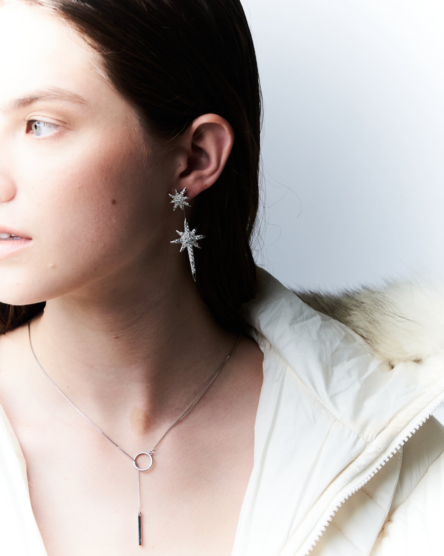 Aretes Largos Estrella Desmontables Plata Zirconia Blanca