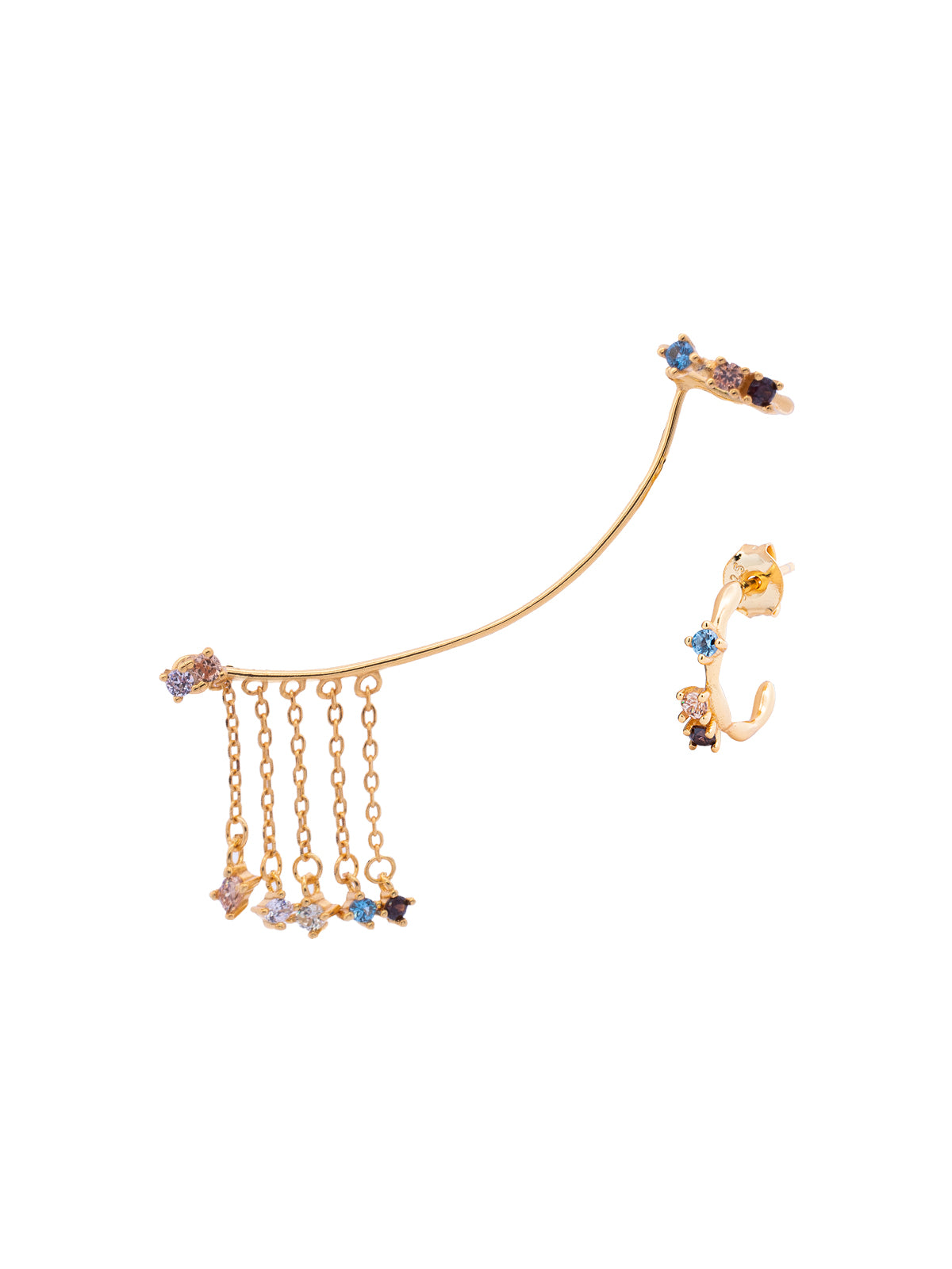 Ear Cuff Dorado Flecos Multicolor