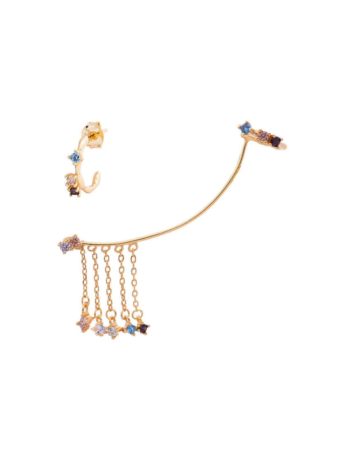 Ear Cuff Dorado Flecos Multicolor