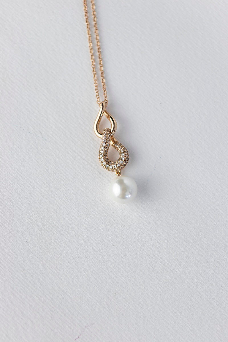 Colgante Dije Lazo Rosa Zirconia Blanca y Perla