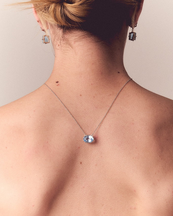 Colgante Plateado Zirconia Azul