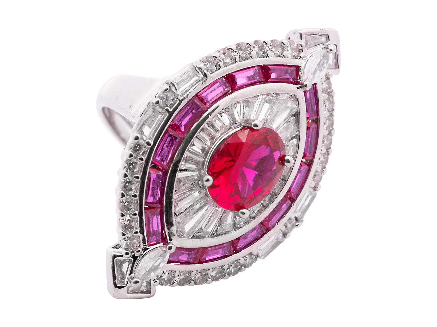 Anillo Oval Plateado Zirconia Roja