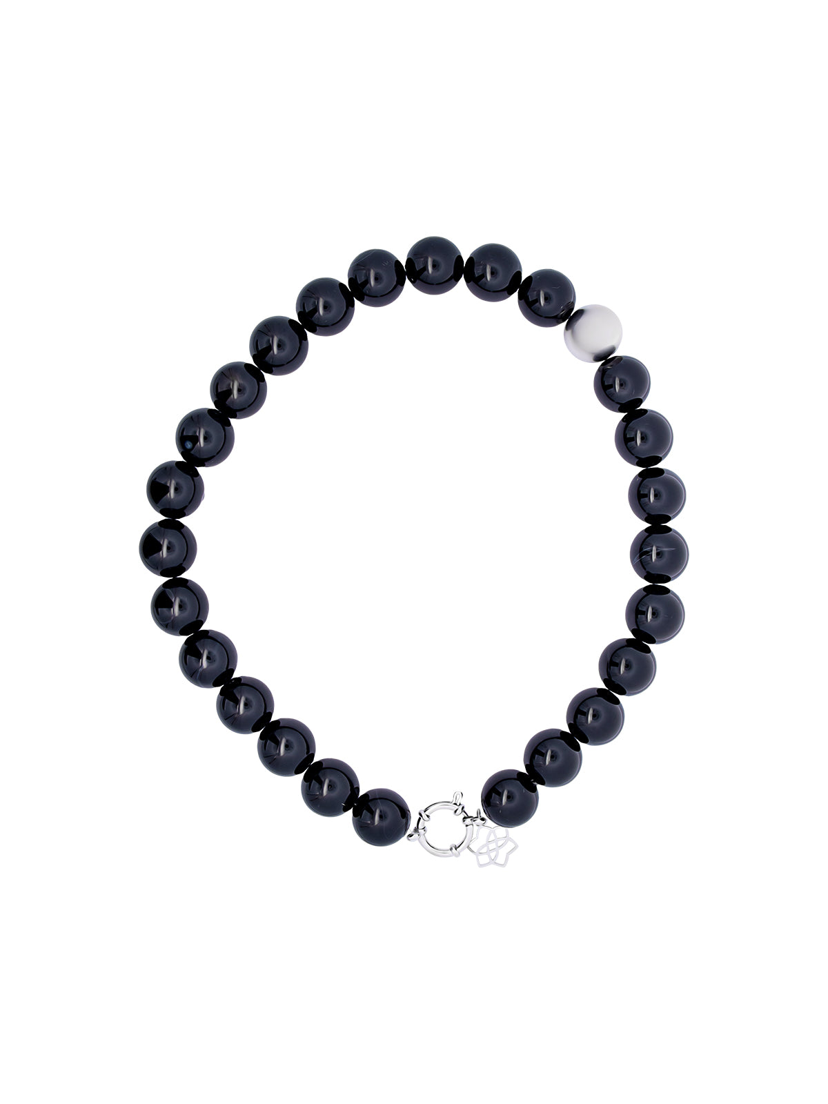 Collar Ágata Negro Esfera Plata