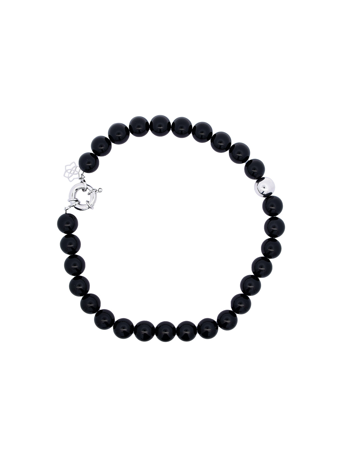 Collar Ágata Negro Esfera Plata