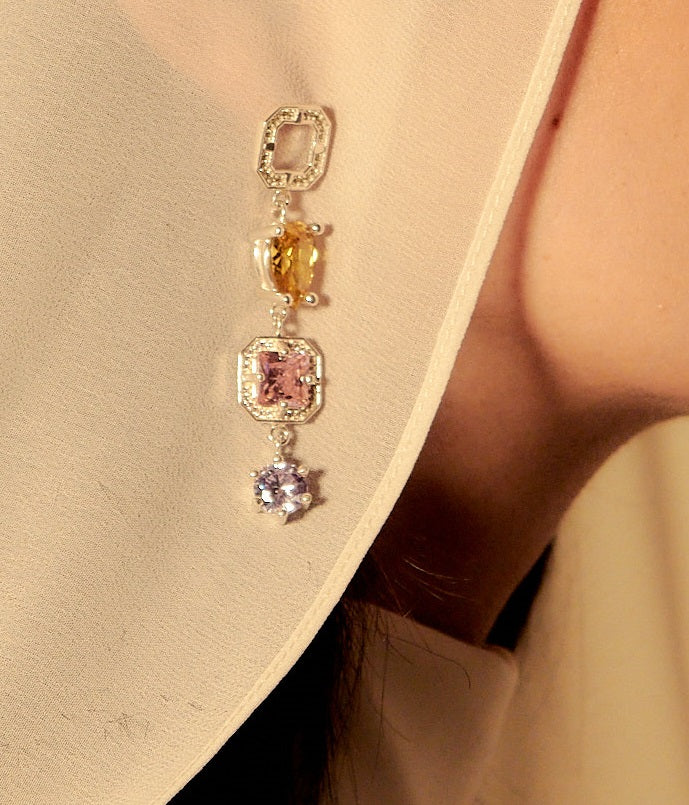 Aretes Largos Plata Multicolor