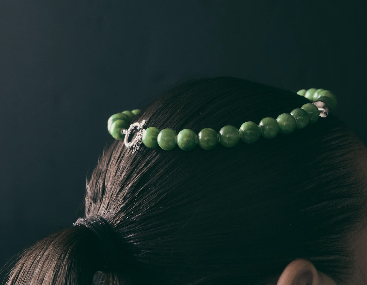 Collar Jade Verde Esfera Plata