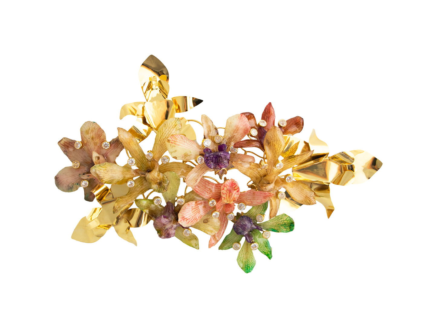 Tocado Flores Orquídeas Dorado