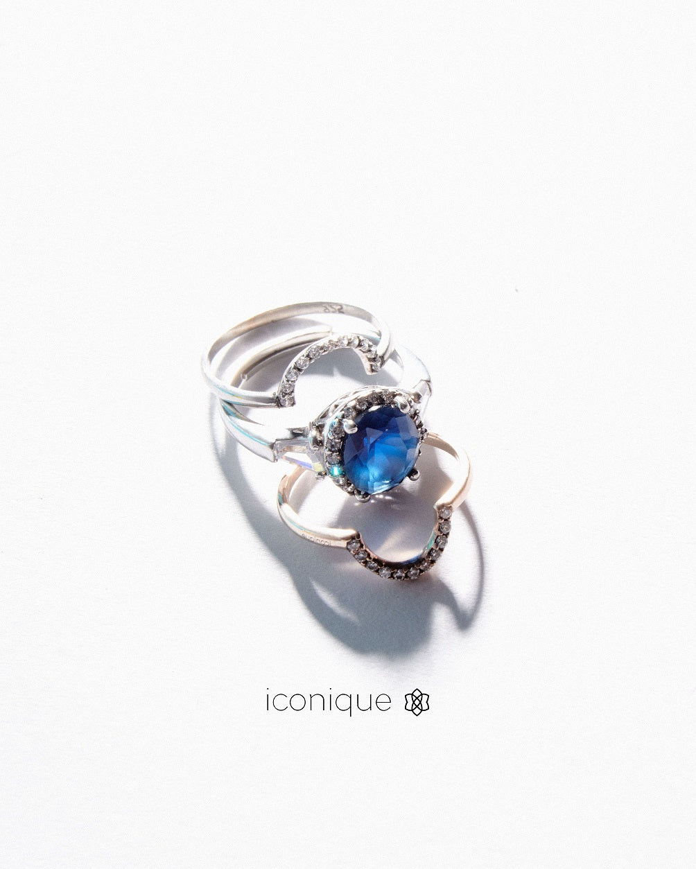 Anillo Plata Semicírculo Zirconia Azul