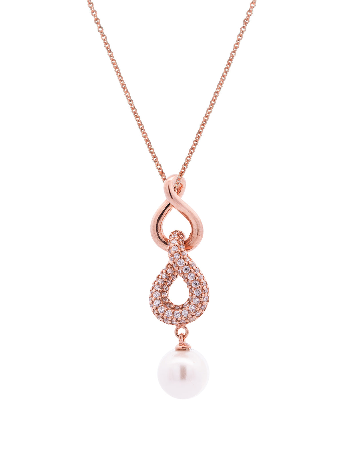 Colgante Dije Lazo Rosa Zirconia Blanca y Perla