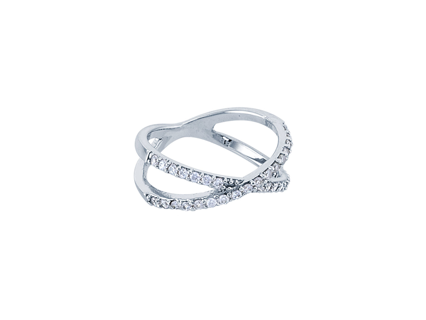 Anillo Cruzado Plata Zirconia Blanca