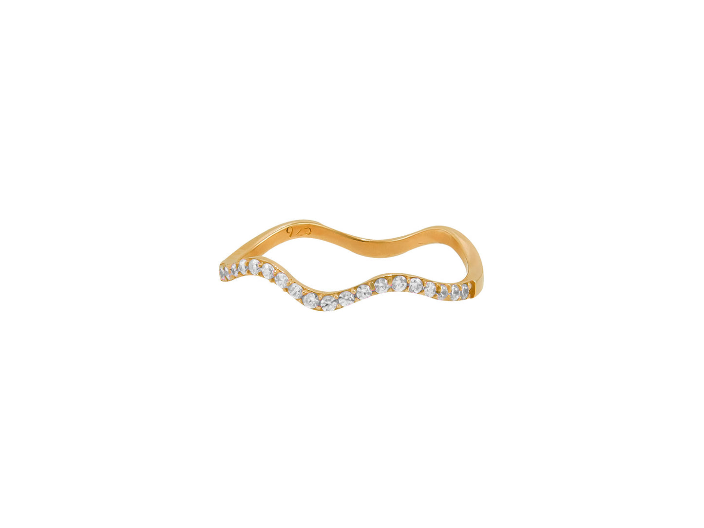 Anillo Curvo Dorado Zirconia Blanca
