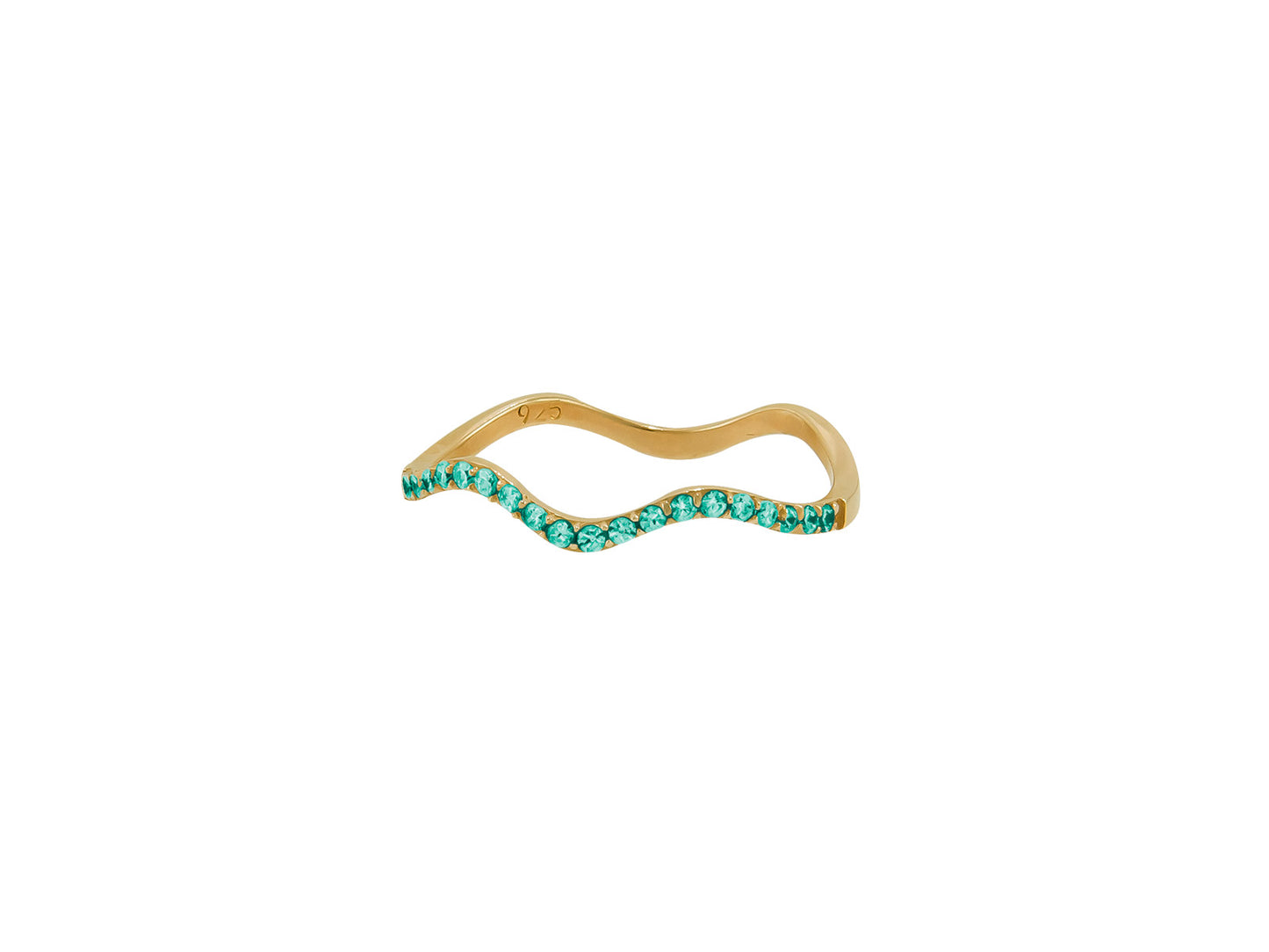 Anillo Curvo Dorado Zirconia Verde