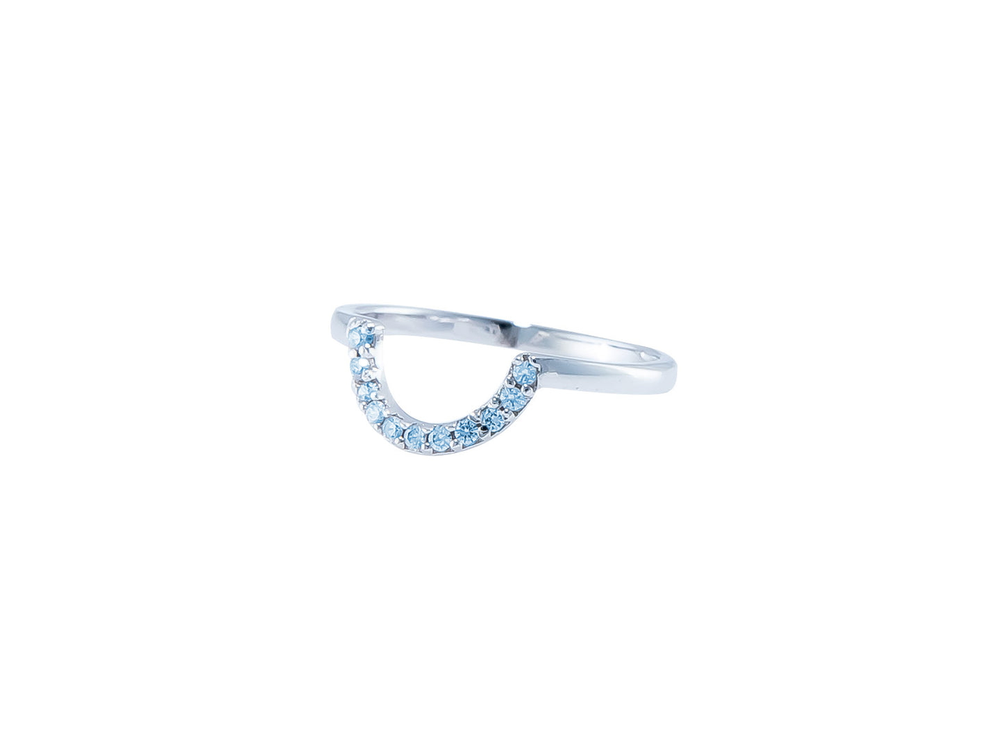 Anillo Plata Semicírculo Zirconia Azul