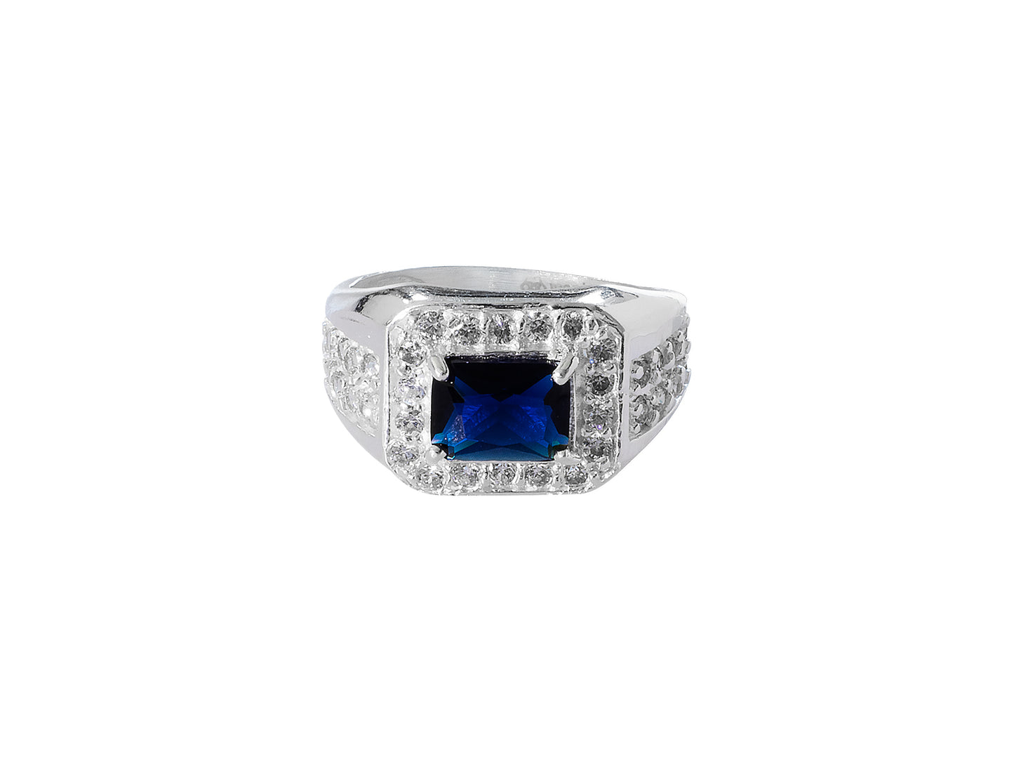 Anillo Plata Zirconia Cuadro Azul