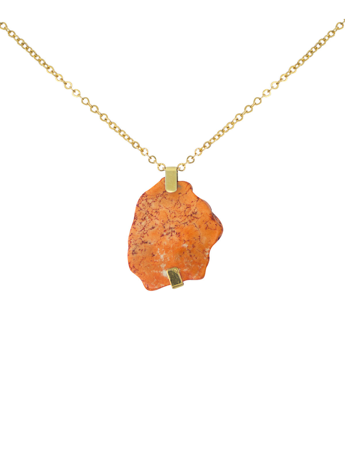Colgante Dorado y Dije Piedra Naranja Howlita
