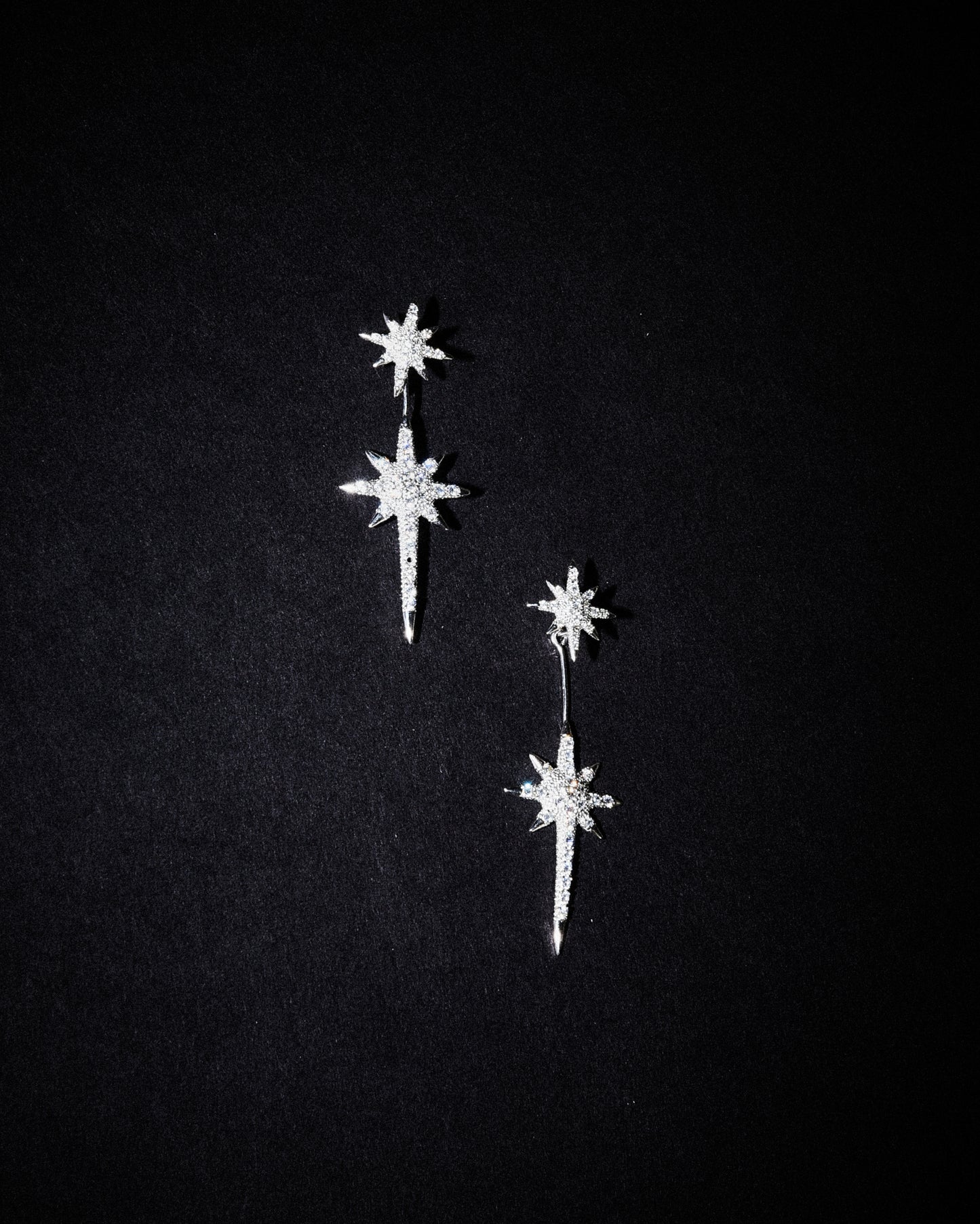 Aretes Largos Estrella Desmontables Zirconia Blanca