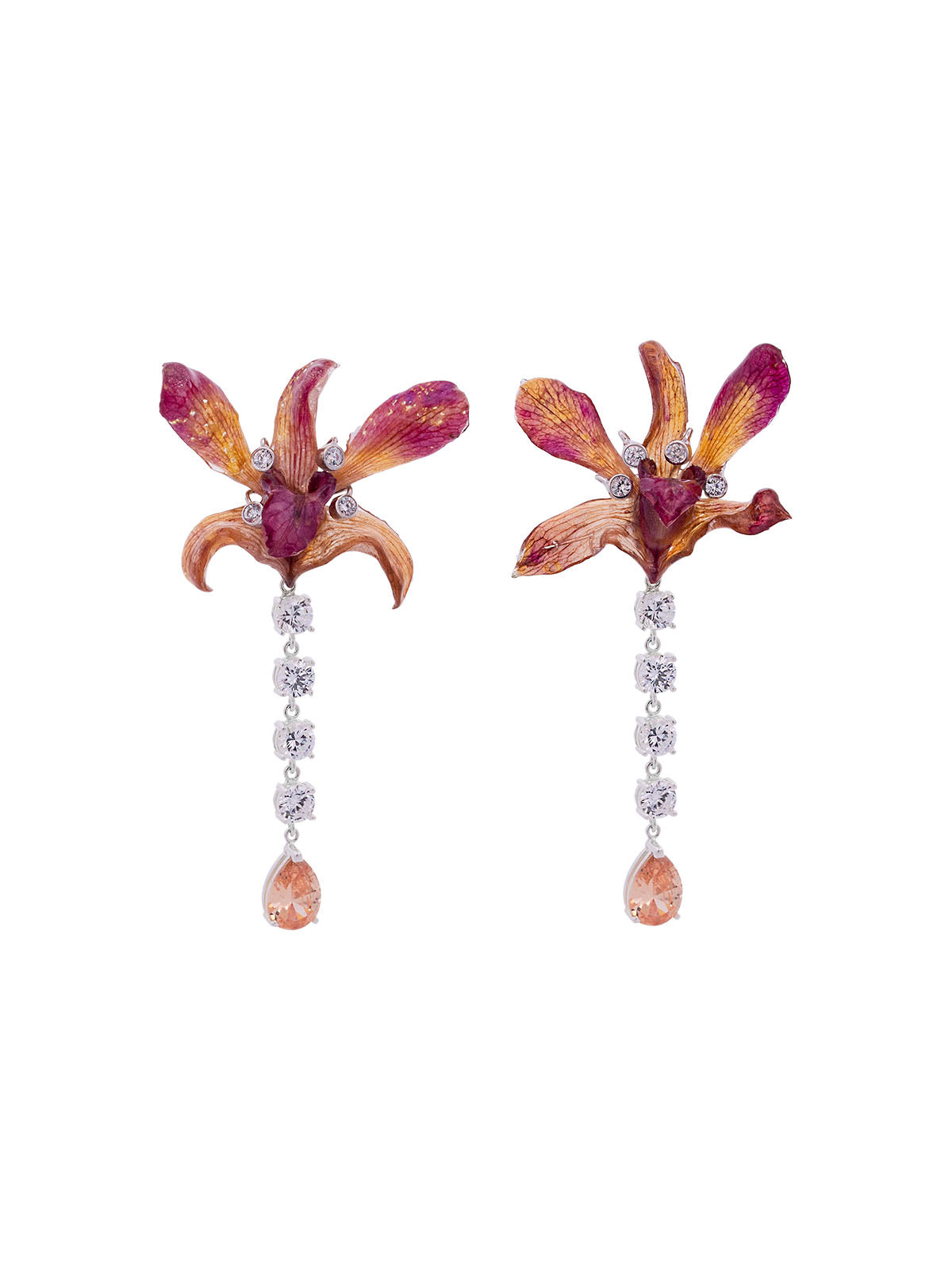 Aretes Plata Orquídea Pinteada Morada