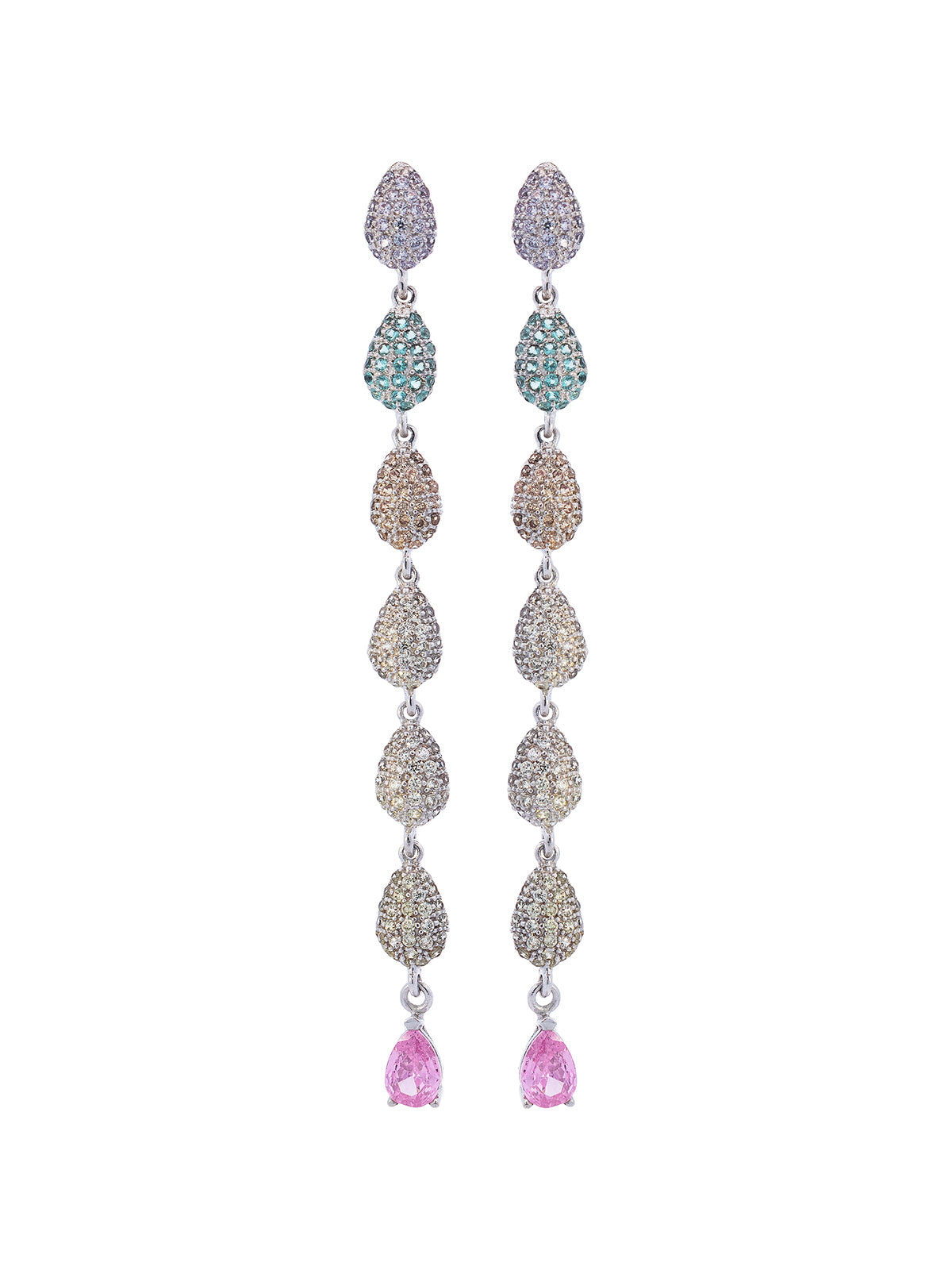 Aretes Plateados Zirconia Corte Gota Multicolor