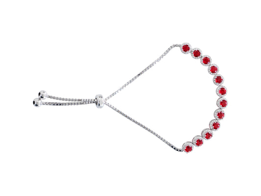 Pulsera Ajustable Plata Zirconia Roja