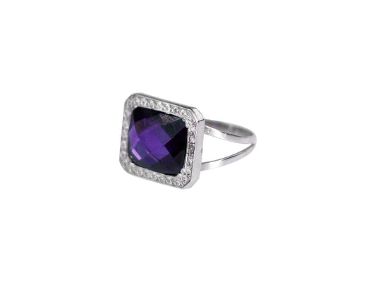 Anillo Plata Zirconia Cuadro Púrpura