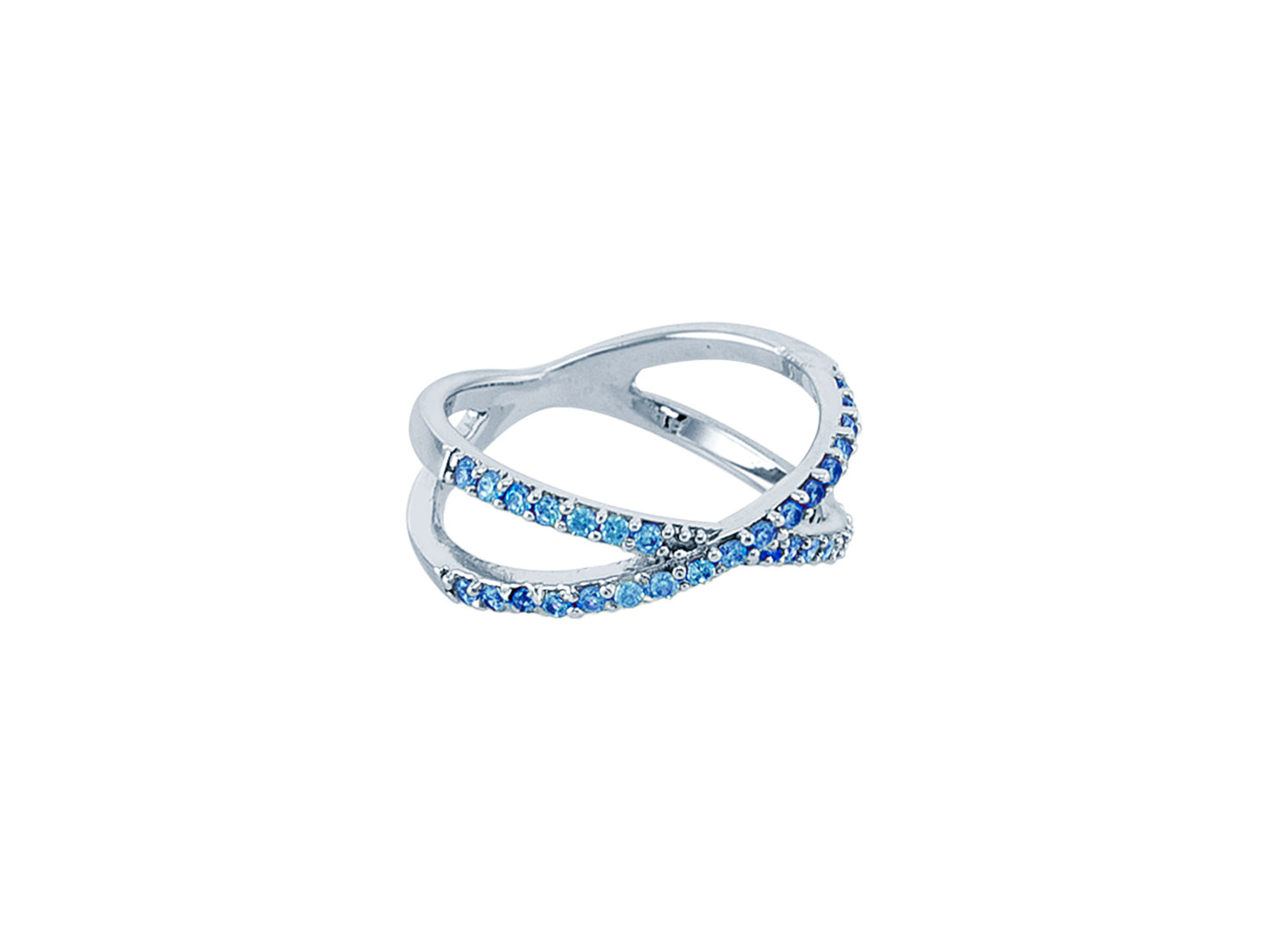 Anillo Cruzado Plata Zirconia Azul