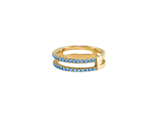 Anillo Doble Dorado Zirconia Azul