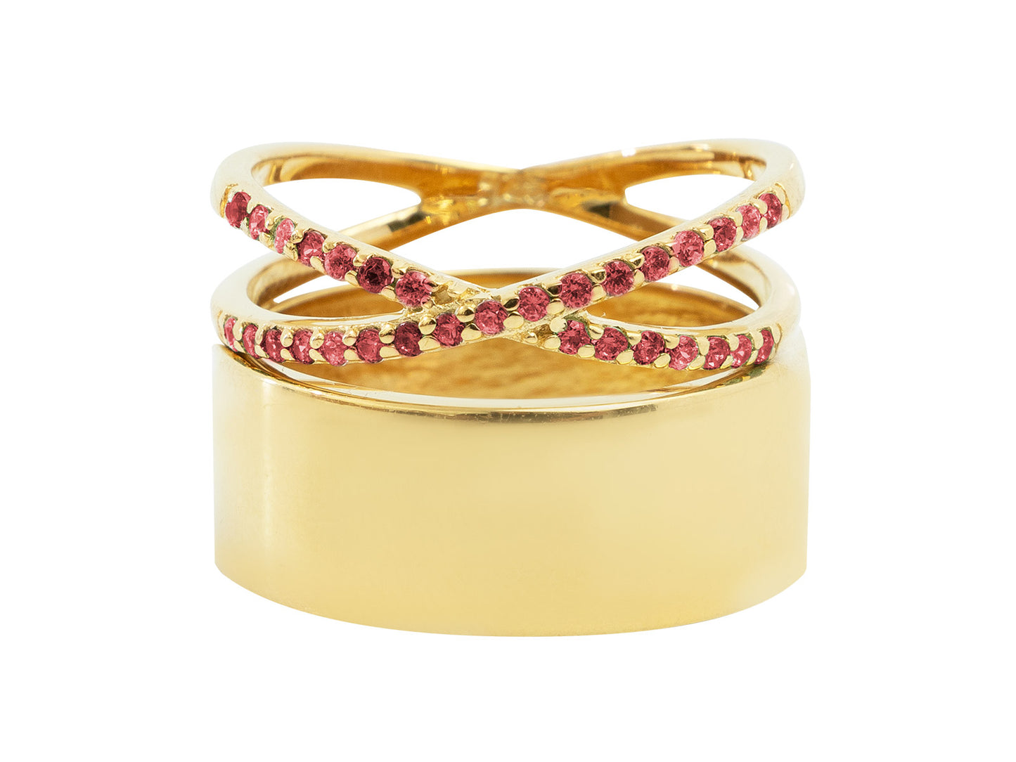 Anillo Grueso Cruzado Dorado