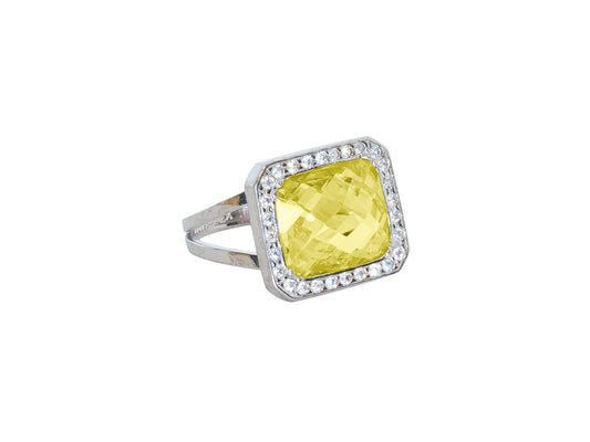 Anillo Plata Zirconia Cuadro Amarillo