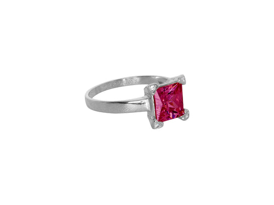 Anillo Plata Zirconia Cuadro Rosa