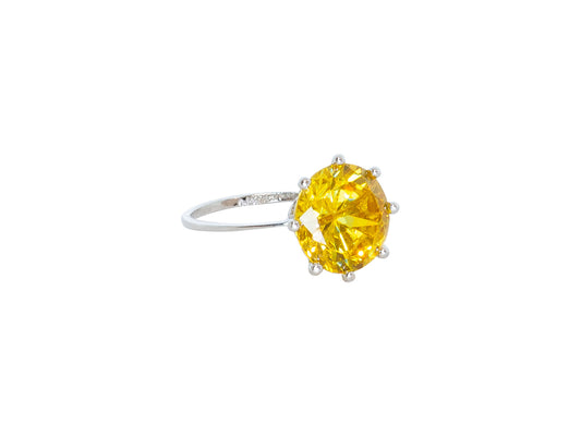 Anillo Plata Piedra Zirconia Redondo Amarillo