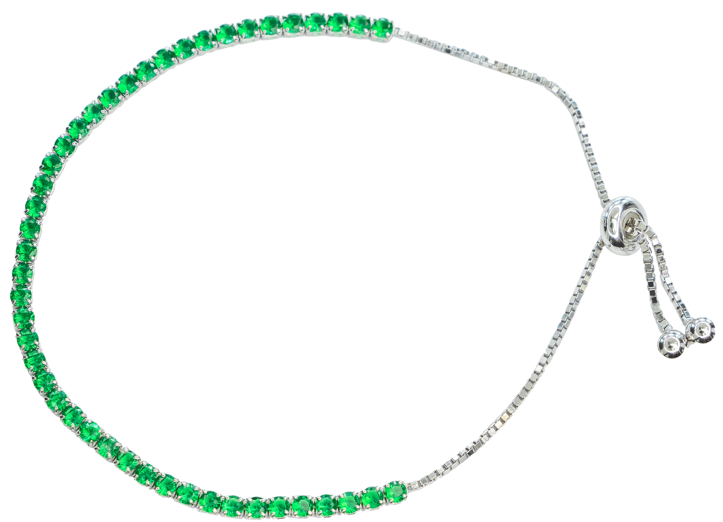 Pulsera Ajustable Plata Zirconia Verde